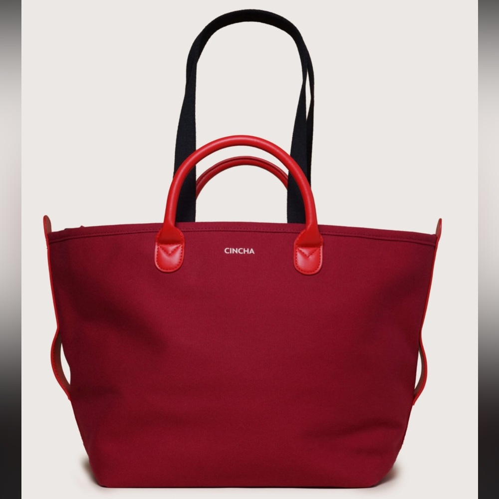Cincha Crimson Canvas Tote with Leather Handles